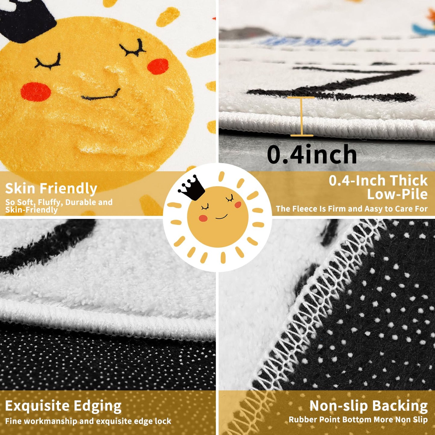 LTKOUGFAM Round ABC Space Kids Rugs,4 ft Non-Slip Solar System Alphabet Rugs, Washable Rug, Soft Plush Educational Circle Rug for Classroom playroom Bedroom Kids Room Decor(for Age 2+)