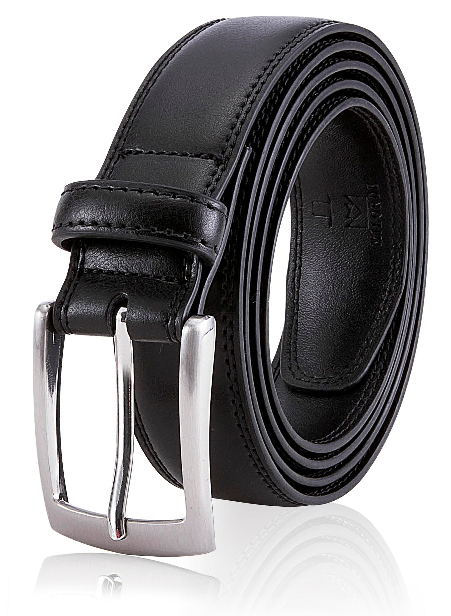 MILORDE Leather Black Belt, Fashion & Classic Design for Dress and Causal (Size 46 (Waist 44), Basic Black)