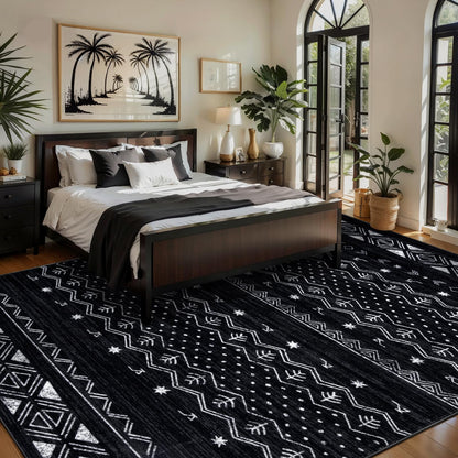 SERISSA 6x9 Area Rugs for Living Room, Washable Non-Slip Black and White Boho Rug, Soft Low-Pile Geometric Indoor Large Carpet for Dining Room Bedroom Home Office Playroom