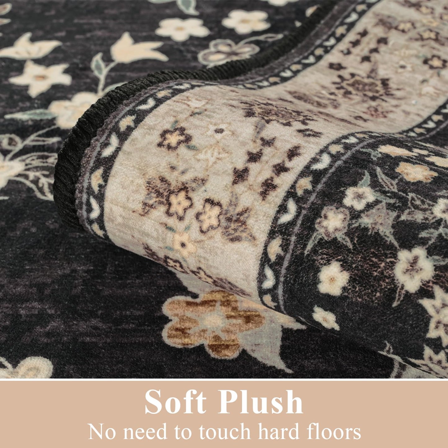 Softlife Washable Rug for Living Room, Black Camel Non-Slip Rugs for Kitchen, 6x9 Oriental Indoor Mat Under Dinning Table, Mordern Print Home Carpets with Rubber Backing for Kids