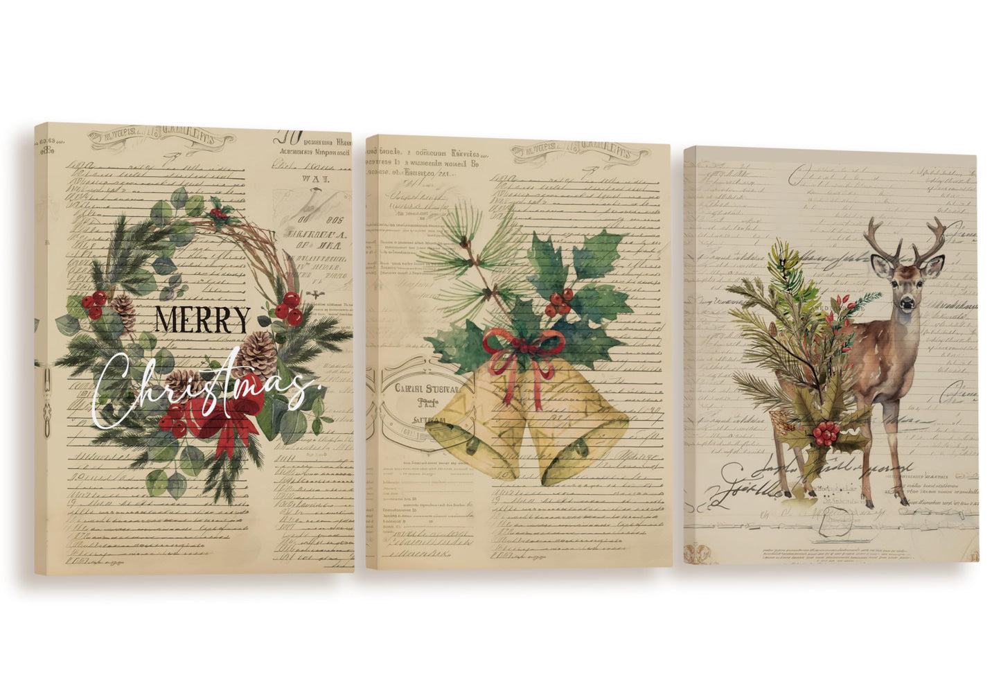 BIWSHA Christmas Wall Art Prints,Winter Retro Wall Posters Aesthetic Wall Art Set of 3,Reindeer Merry Christmas Decor Wall Prints for Living Room Bedroom Porch,11×14 Inch