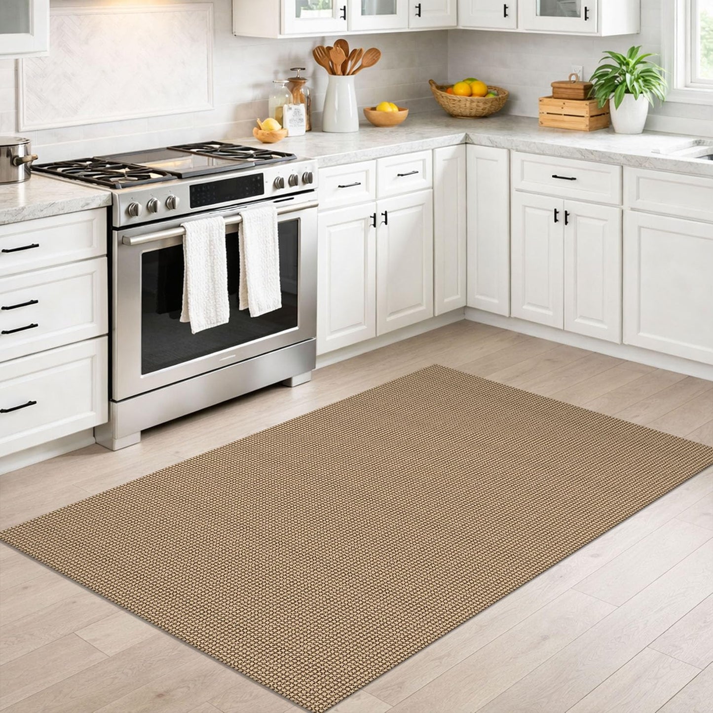 IOHOUZE Washable Area Rug 3x5 Non Slip Rubber Backed Rugs for Entryways Indoor Outdoor Doormat Woven Cotton Throw Rug Floor Carpet for Entrance Kitchen Living Room, Orange/Tan/Brown