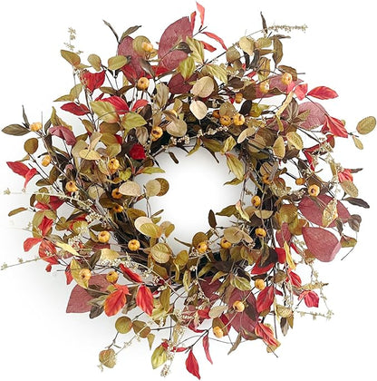 22 Inch Fall Wreath for Front Door Berry Autumn Wreath with Green and Purple Leaves, Large Grapevine Wreaths for Fall Door Decor Farmhouse Wall Window Home Decoration