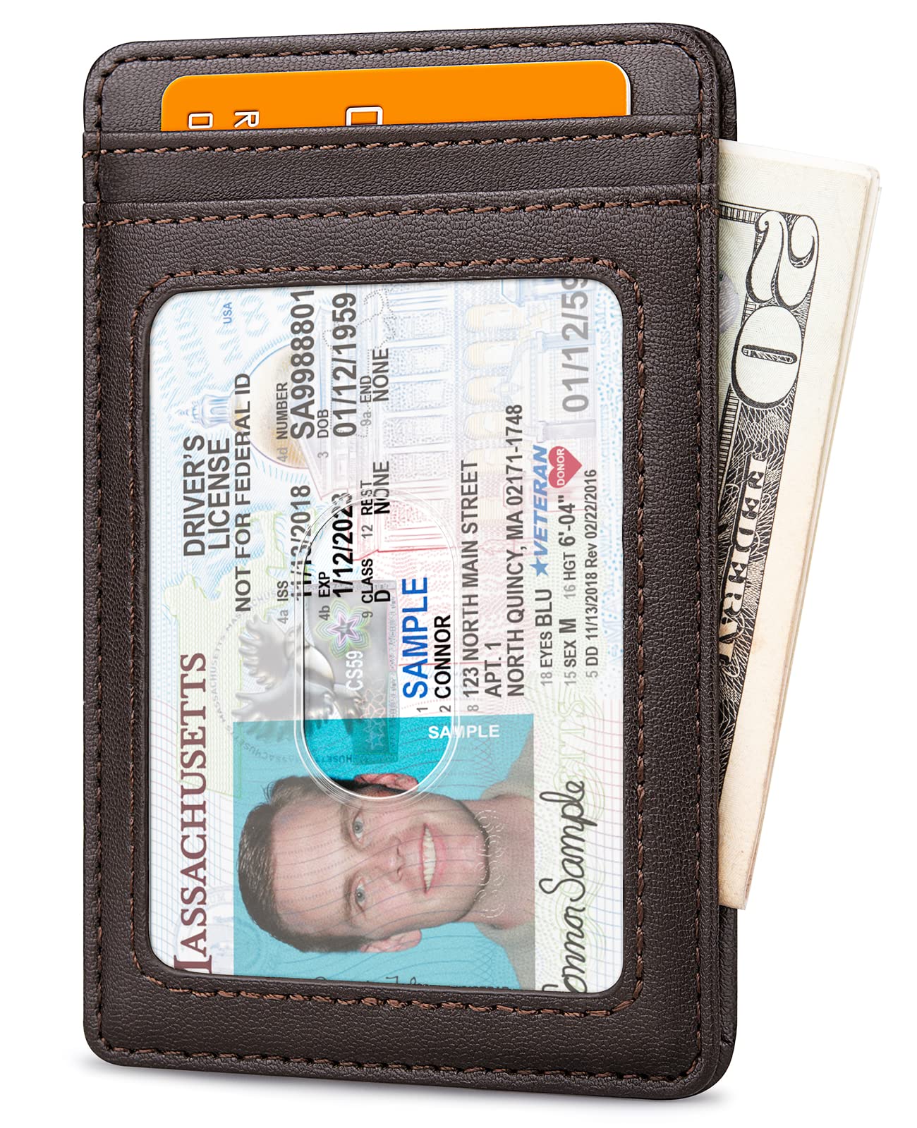 Buffway Mens Slim Wallet, Minimalist Thin Front Pocket Leather Credit Card Holder with RFID Blocking for Work Travel - Boston Chocolate