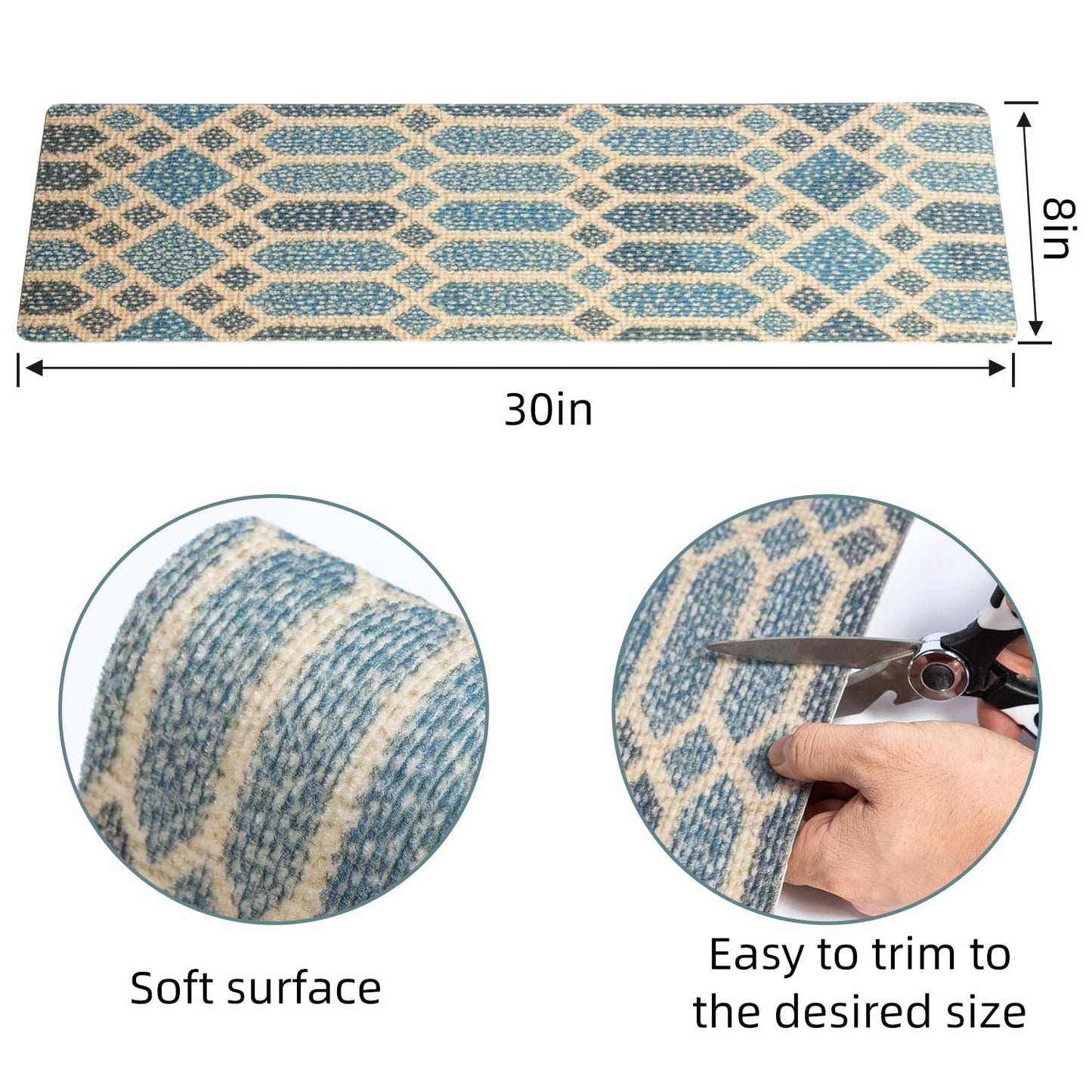 Calore Stair Treads for Wooden Steps Indoor Runner Rug, 15 Pack 8" X 30" Non Slip Carpet with Reusable Adhesive for Kids Elders and Dogs, Peel and Stick Stairs Treads (Blue Grey, 8 X 30inch)