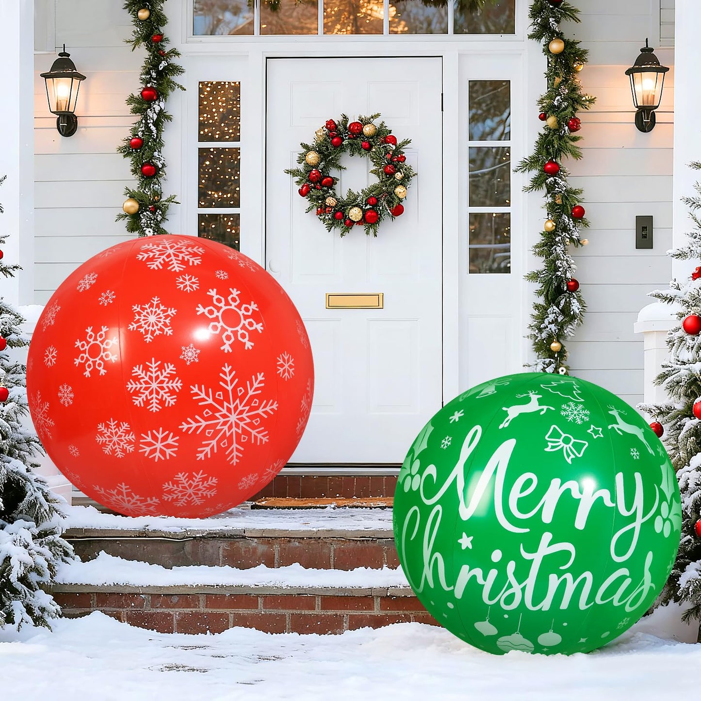 Wlicon 2 PCS 32 Inch Large Christmas Inflatable Balls Outdoor Inflatable Christmas Ball Ornaments for Xmas Garden Lawn Yard Holiday Front Door Window Decoration