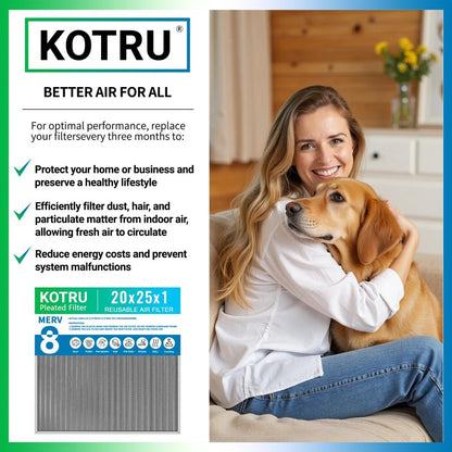 20x25x1 Air Filter, Reusable Air Filter - MERV 8, Washable Aluminum Permanent Electrostatic Filter - Long Service Life - For - Home and Office HVAC, Fireplace Systems (20x25x1)