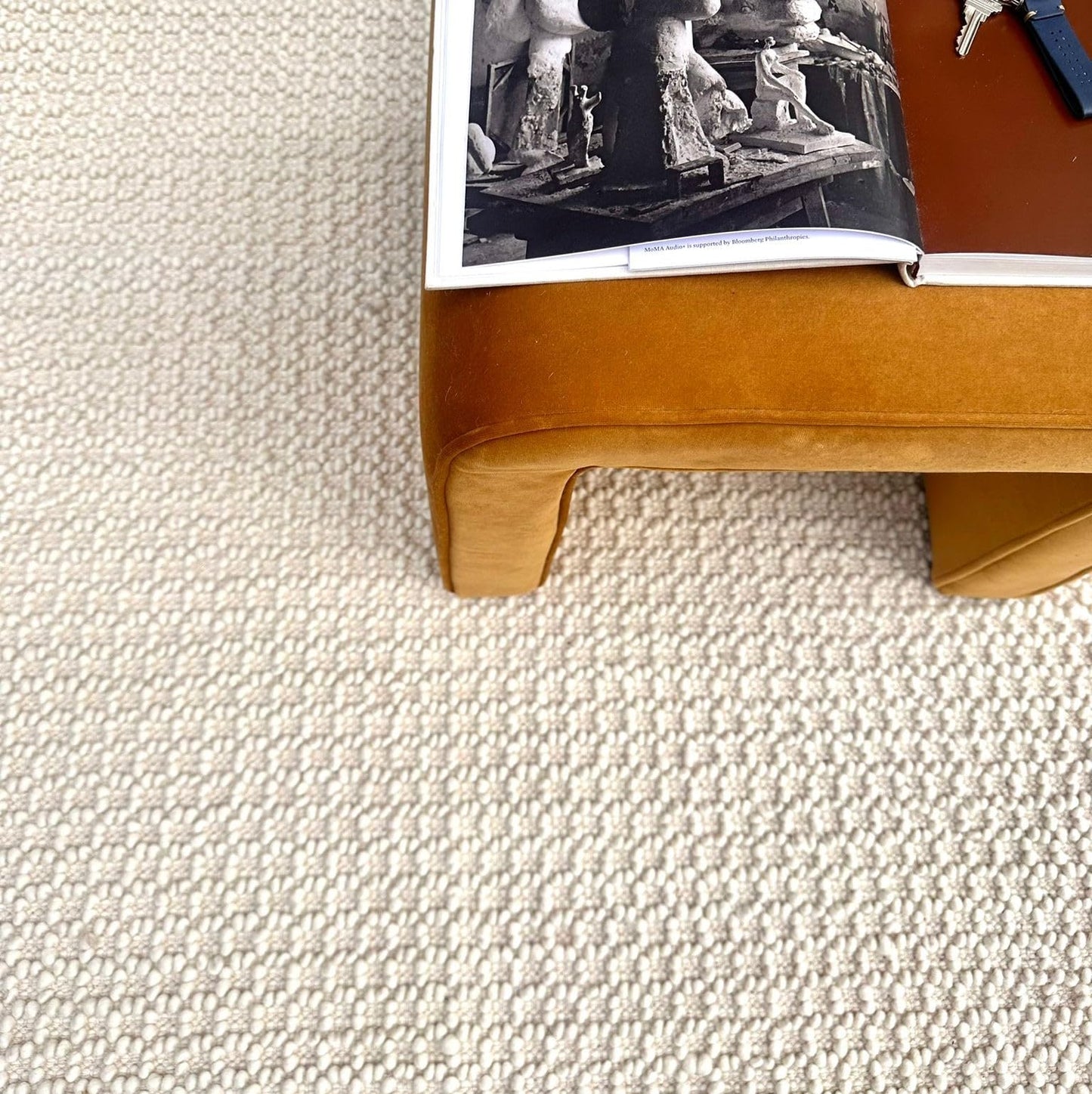 The Knitted Co. Wool Area Rug - Handmade Natural Wool Carpet Rug, Textured Design, Handwoven Ivory Rug - Suitable for Hallway, Bedroom, Dining Room (Ivory- 3'x5')