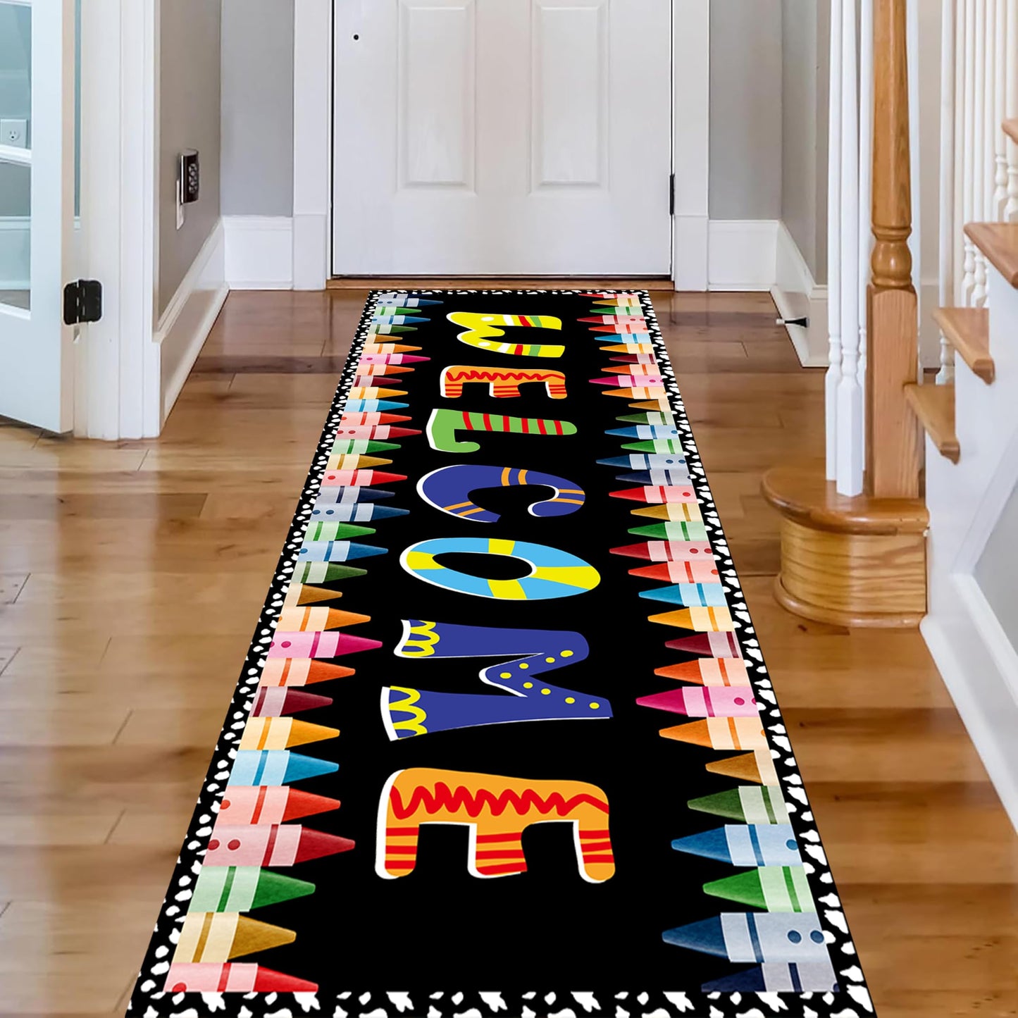 Colorful Kids Rugs for Bedroom, 2x6ft, Cartoon Vibrant ABC Welcome Crayons Back to School Runner Rug, Non Slip Lightweight Cute Rainbow Carpet for Preschools Elementary Schools