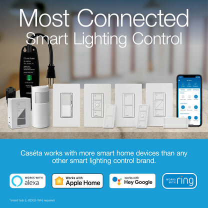 Lutron Claro Smart Light Switch w/ Wall Plate for Caseta Lighting, for LED Lights, Fans, 5 Amp, Single-Pole/3-Way, Neutral Required, DVRFW-5NS-WH-A, White