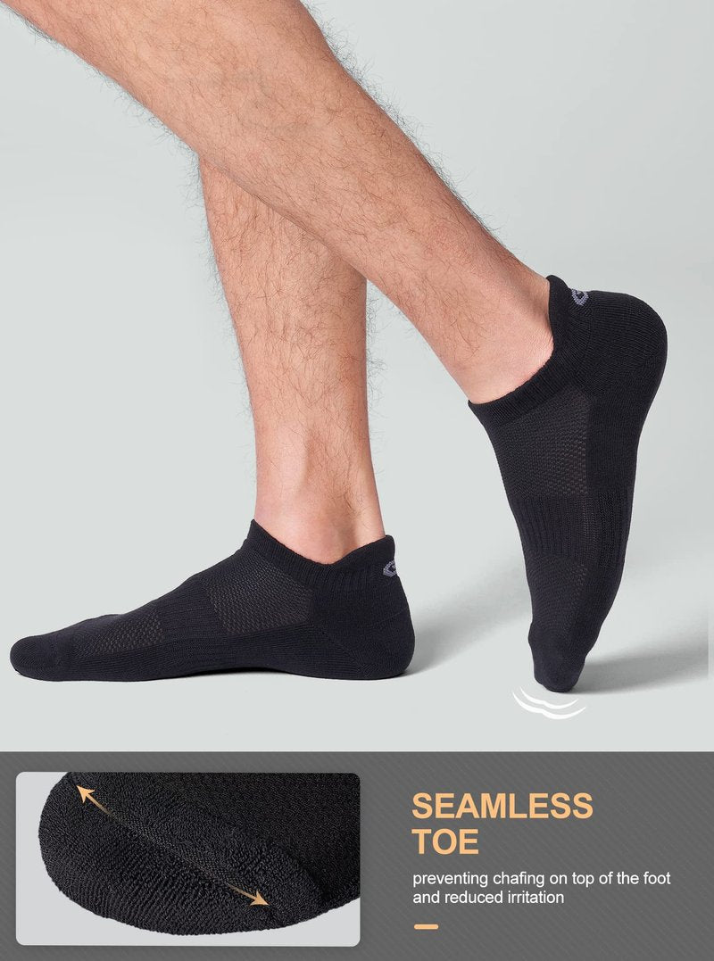 CS CELERSPORT Cushion No Show Tab Athletic Running Socks for Men and Women (6 Pairs),Medium, Black+Grey