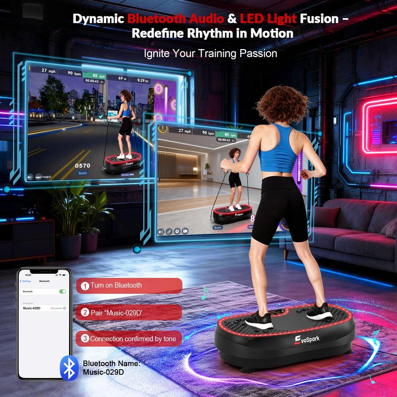 3D Plus Vibration Plate Exercise Machine, Full Body Vibrating Platform for Strength Toning & Fat Loss with 199 Adjustable Speeds, Atmosphere Lights, Shaker Workout Equipment for Women Men Home Gym
