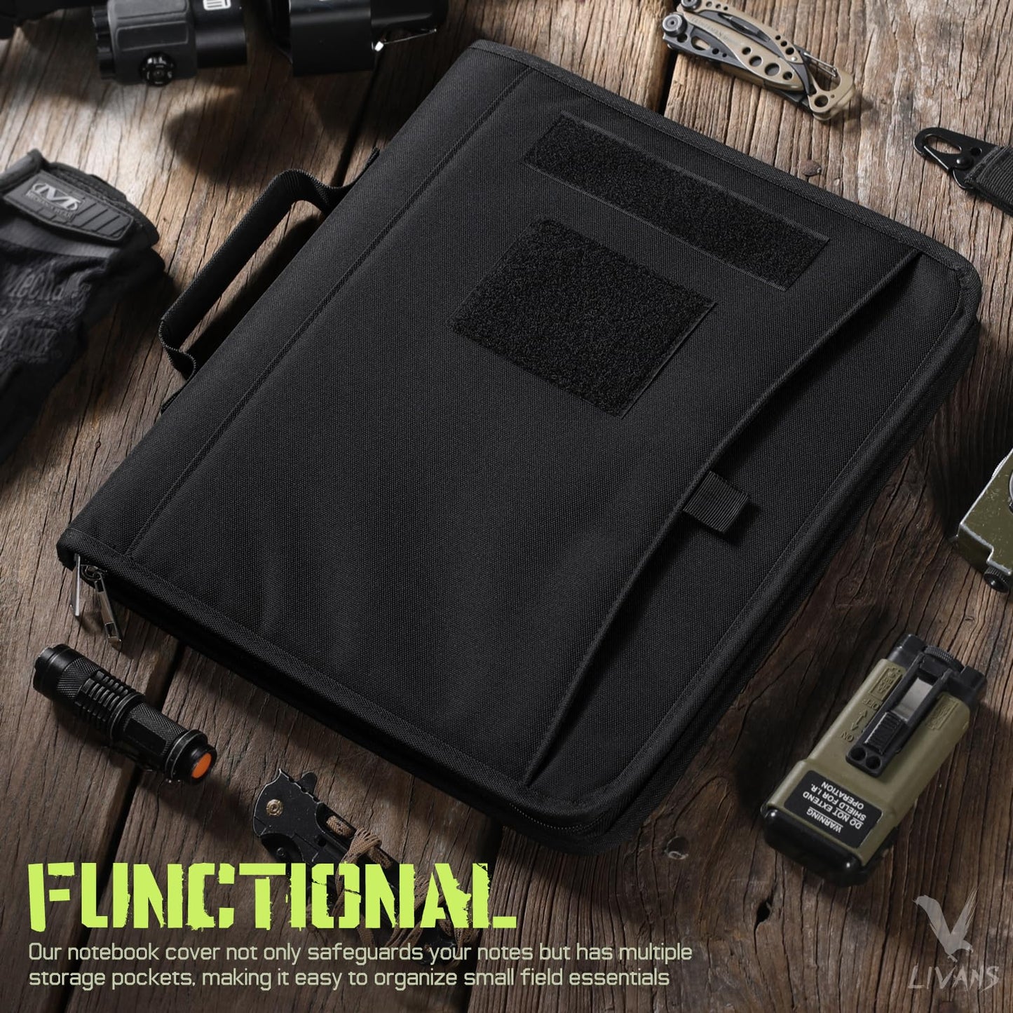 Livans Portfolio Padfolio Binder Detachable 3-Ring Planner, Zip Tactical Notebook Cover with A4 Letter Paper, Multi-Pocket Carry Bag for Gift, Out-Work, Travels, Office & School