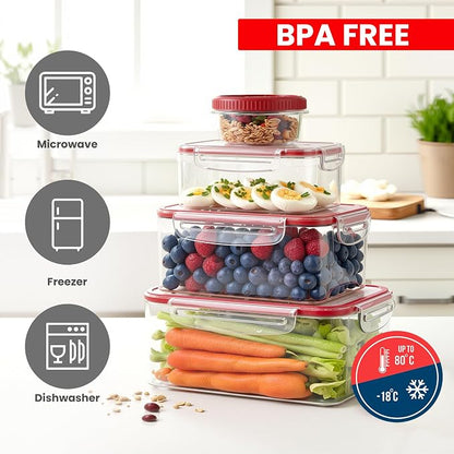 Utopia Kitchen Plastic Food Containers - Food Storage Containers with Airtight Lids - Reusable Lunch Boxes - Leak Proof (Red, Pack of 32)