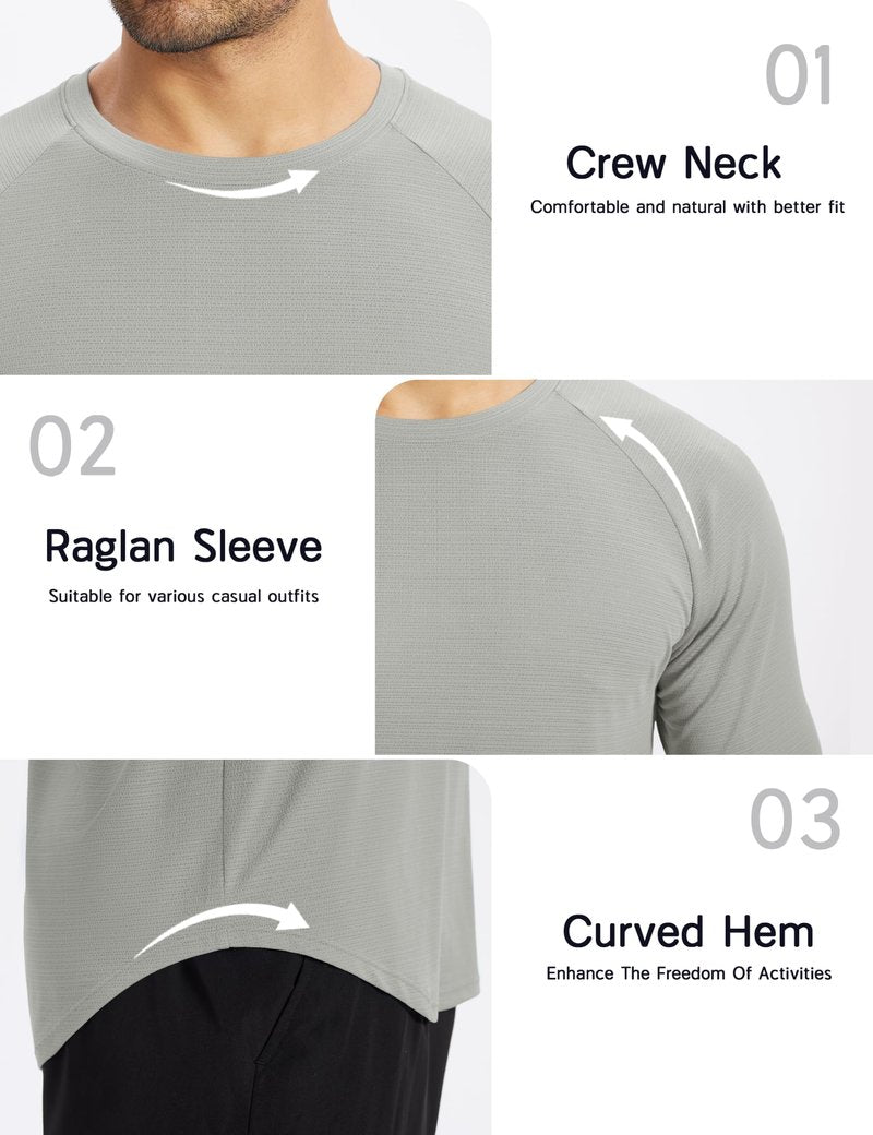 MAGCOMSEN Shirts for Men Athletic Dry Fit Running Short Sleeve Shirt Workout Gym Tshirt Cooling Breathable Top LightGrey L