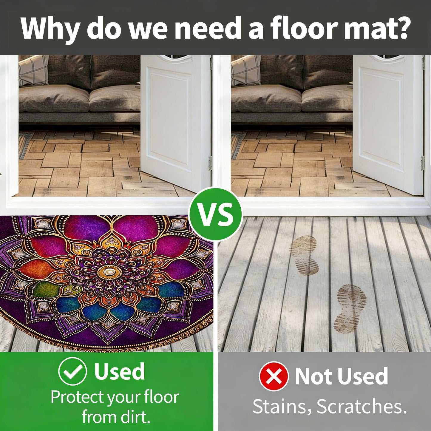 Half Circle Door Mat 24"x36" Non-Slip Washable Welcome Mat, Pinkish-Purple Datura Low Profile Front Door Mat Semicircular Entrance Doormat, Dirt Trapper Floor Mat for Indoor Outdoor Entryway Patio