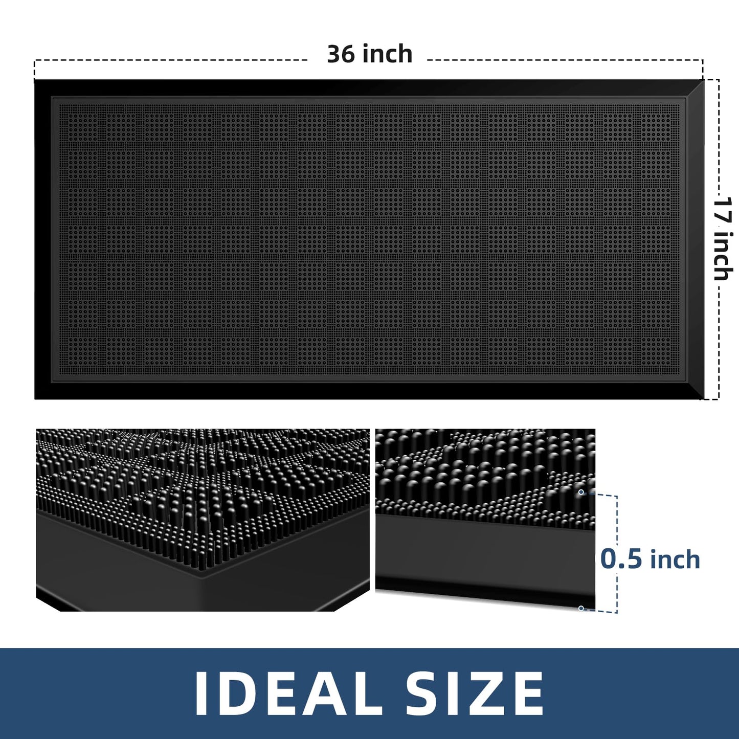 MATALL All-Weather TPE 36x17 Inch Versatile Mat -Indoor and Outdoor Non-Slip Boot Tray Floor Door Mat with Drainage Option for Home, Kitchen and Bath