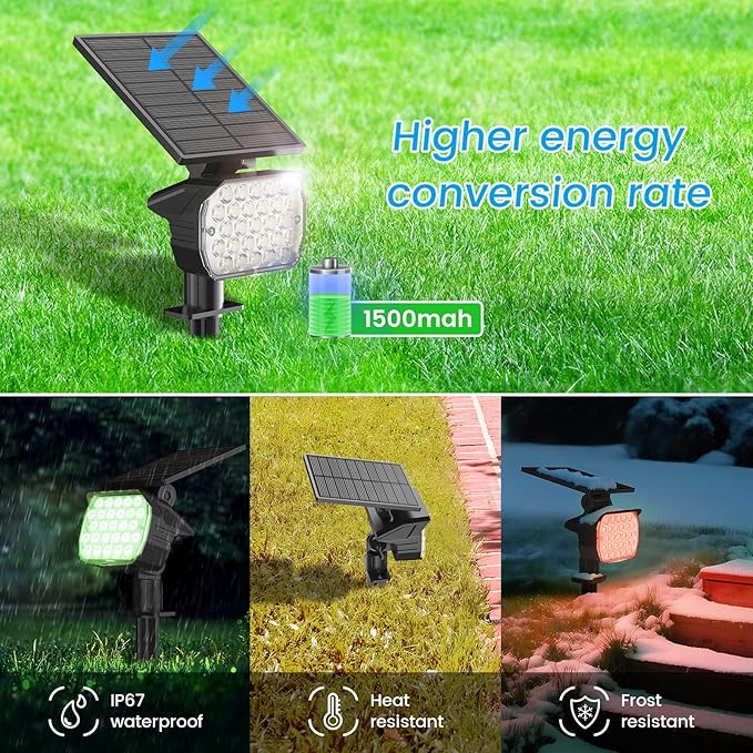 VOLISUN Solar Spot Lights Outdoor Waterproof IP67, 27 LED with 6 Color Changing Landscape Lights for Outside Yard Garden Pathway(2 Pack- RGB)