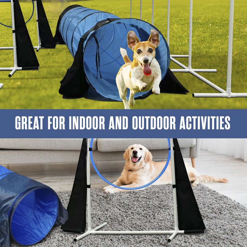 Houseables Dog Agility Course Backyard Set, Dog Agility Equipment, Obstacle Course Backyard, Training and Exercise Equipment, Play Tunnel, Weave Poles, Jumps, Pause Box for Playground, Park, Indoor