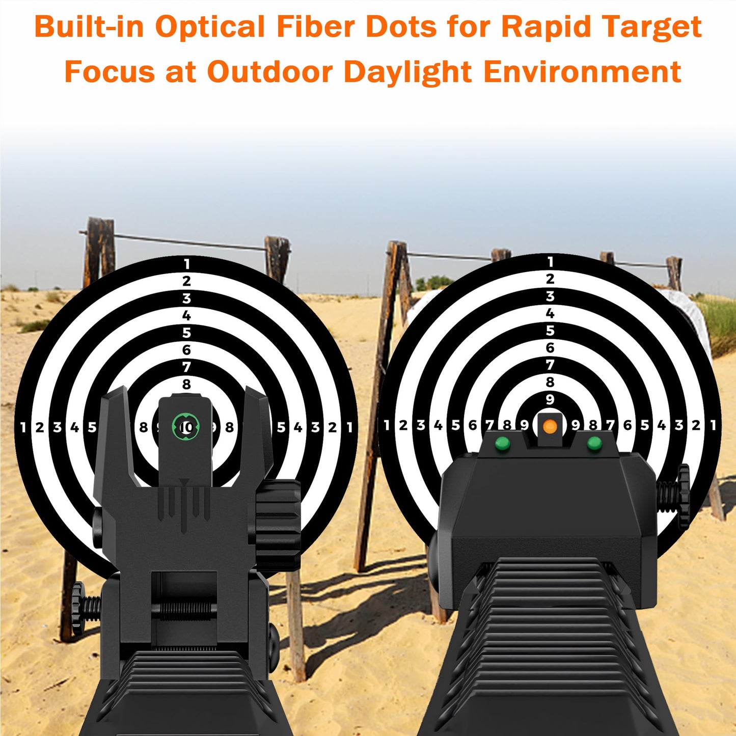 TFFUAM Fiber Optic Sights Flip Up Front and Rear Sites Nylon Folding Sights with Red and Green Fiber Optics Dots Tool-Free Adjustable Backup Sight Set