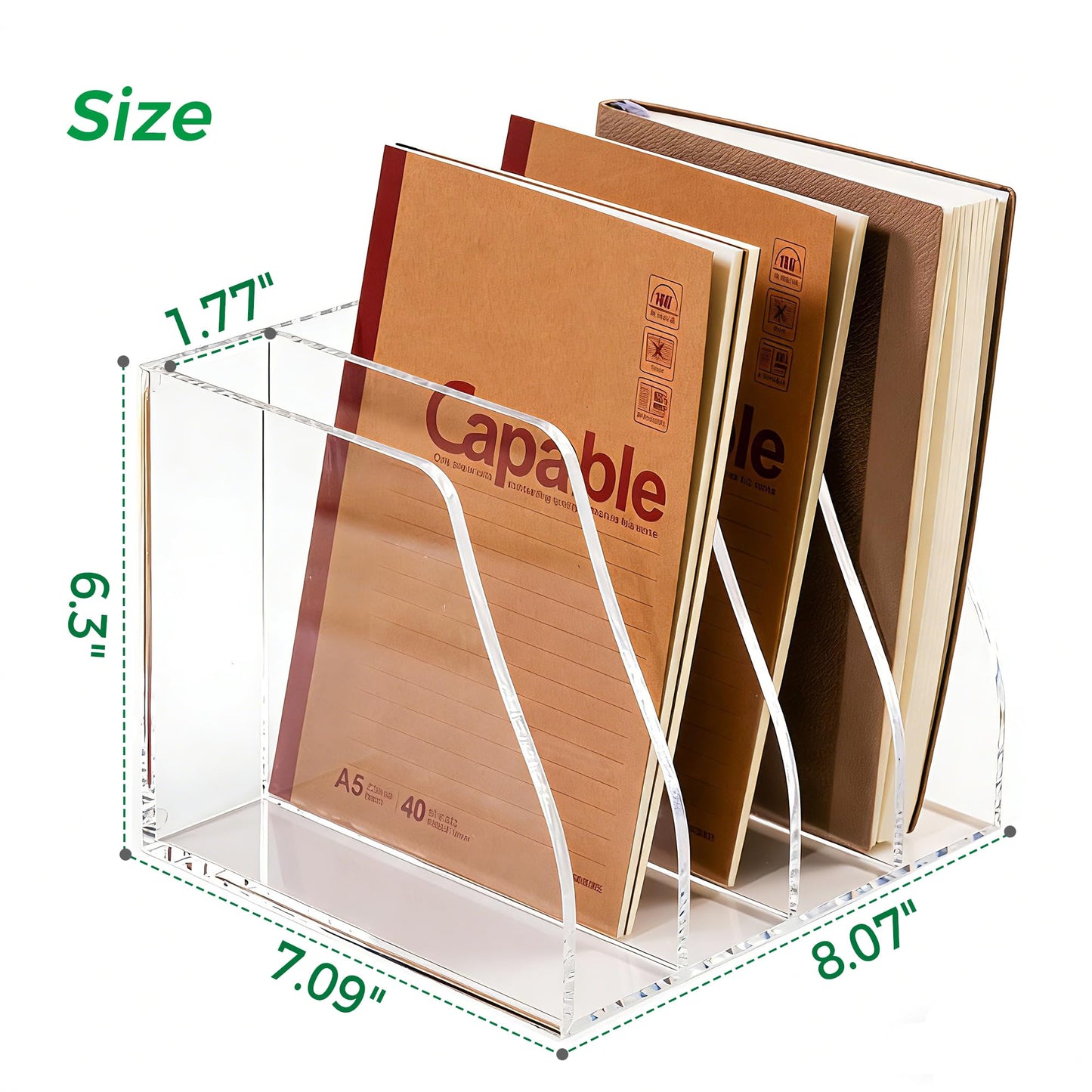 AIMOLLY Acrylic Magazine File Holder, 4 Vertical Compartments Desk Document Sorter Organizer, Clear Folder Rack Binder for Office/Home/Classroom, for Documents, Tablet, Magazines, Books & Accessories