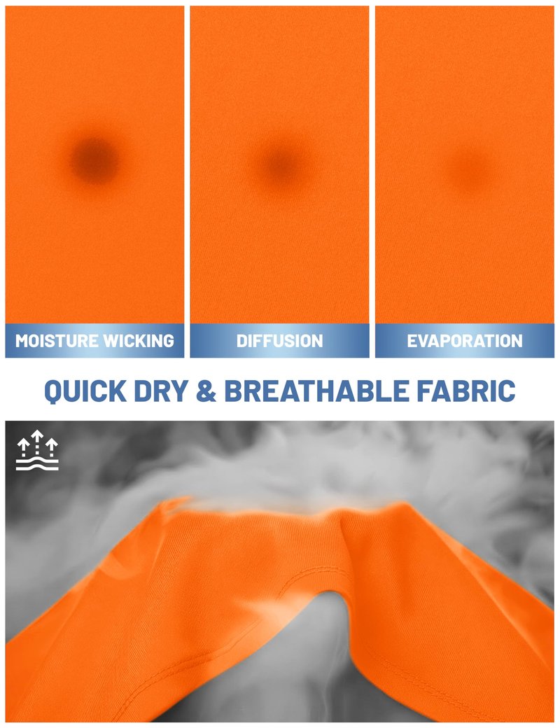 Mens T Shirt UV Shirt Active T Shirts Quick Dry Crew Neck T Shirts Athletic Running Gym Workout Shirts Short Sleeve Tee Top Orange
