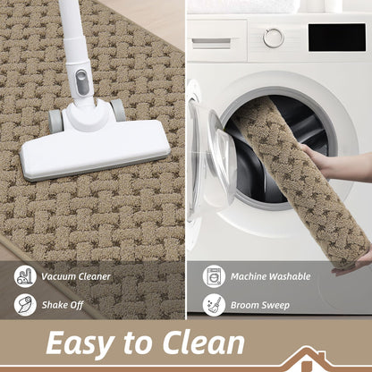BEQHAUSE Dirt Trapper Door Mat Non-Slip Entryway Rugs Stain Resistant Absorbent Dog Doormats Woven-Look Washable Welcome Floor Doormat for Front Back Door, Dirty Wet Shoes & Paws, 36" x 60", Beige