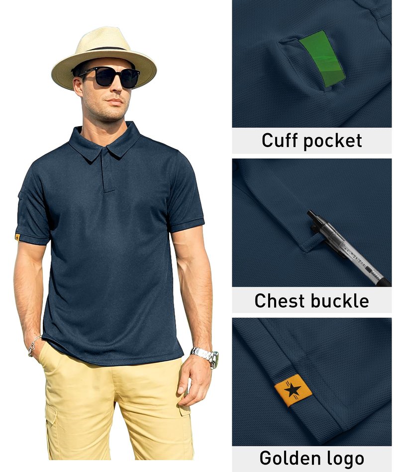 ZITY Mens Polo Shirt Short Sleeve Sports Tactical T-Shirt Athletic Golf Polos Daily Casual Stylish Collared Shirts for Men Navy Blue XX-Large