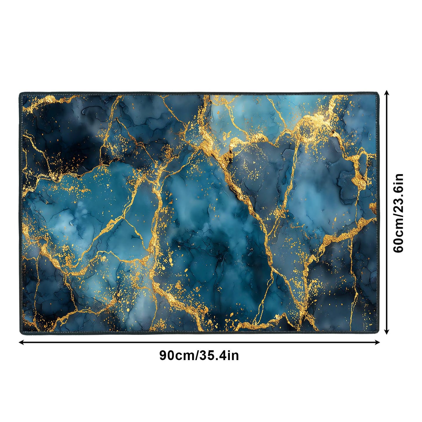 ANNA QUEEN 2x3FT Blue Gold Marble Area Rug, Indoor Door Mat Entry Rug, Luxury Abstract Washable Non Slip Rug for Front Door Foyer Hallway Kitchen Apartment