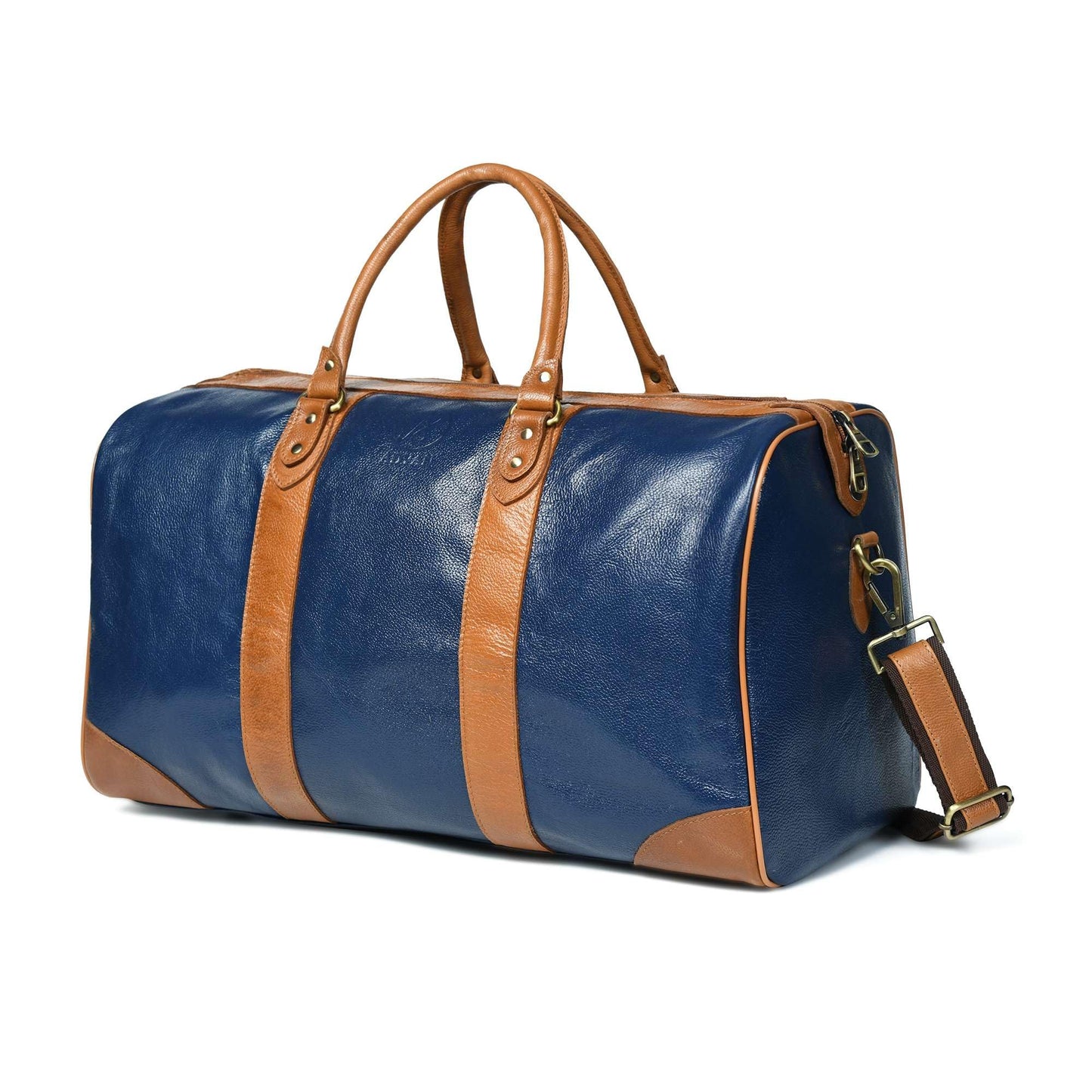 Adyan Leather Duffel Weekender Bag 20" for Men Women Handmade Soft Leather Overnight Weekend Travel Duffel Bags for Gym Sports (20 Inch, Navy Blue)