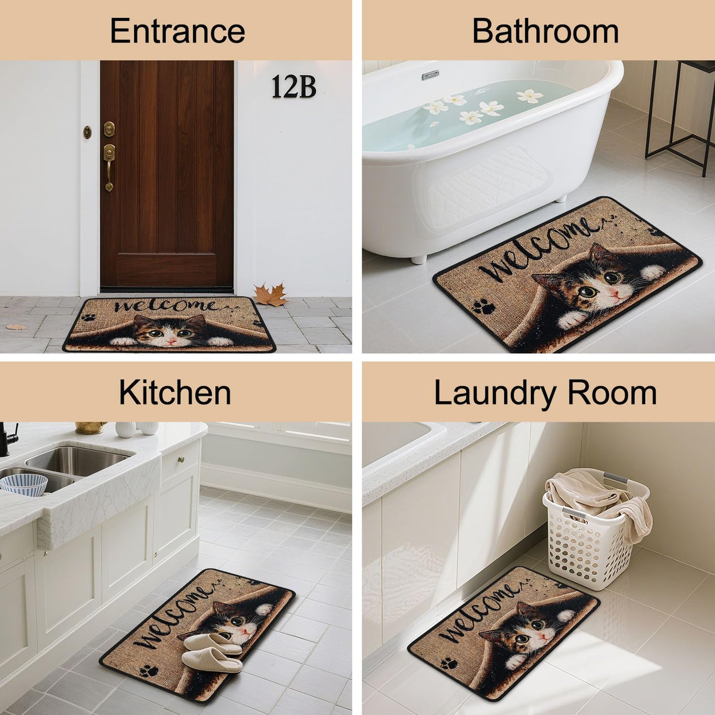 Worltoldb Welcome Cat Door Mat Indoor Outdoor Entrance Floor Mats Non-Slip Washable Decor Rugs 27x15 Inch
