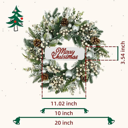 YNYLCHMX 20 Inch Winter Wreath for Front Door, Winter Wreaths with Welcome Sign Pine Needle Pine Cone Berry Artificial Door Wreaths for Window Wall Fireplace Farmhouse Holiday Party Decoration