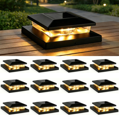 TW SHINE Solar Post Cap Lights Outdoor, 12 Pack Waterproof Solar Powered Deck Fence Post Lights, Warm White Post Light for Garden Patio Porch for 4x4, 5x5 or 6x6 Wooden Posts