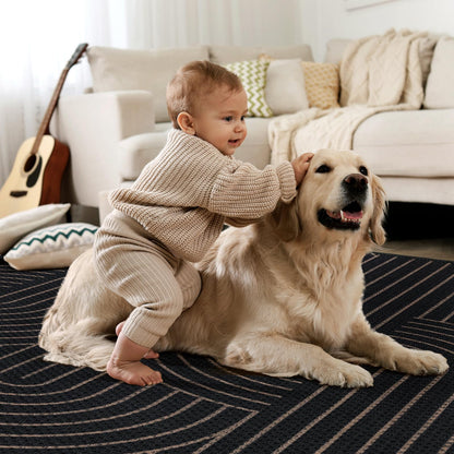 Tangsoo Easy Jute 3x5 Outdoor Rug for Living Room,Black Washable Non Slip Ultra Thin Indoor Outside Area Rug,Boho Farmhouse Geometric Throw Carpet for Front Porch Patio Entryway Balcony Patio