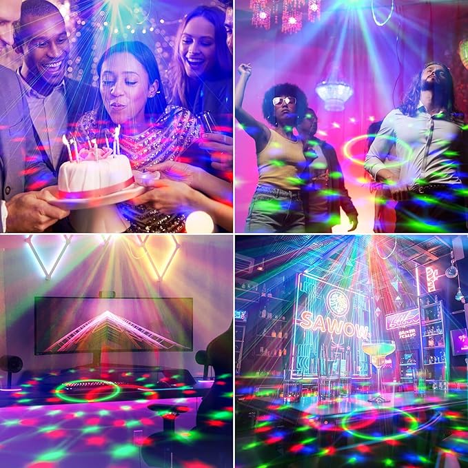 6-Color LED Crystal Party Light with 48 RGB Chasers: Sound Activated DJ Disco Ball & Strobe Stage Lights for Karaoke, Birthday, Christmas, Halloween Decor, Remote Included