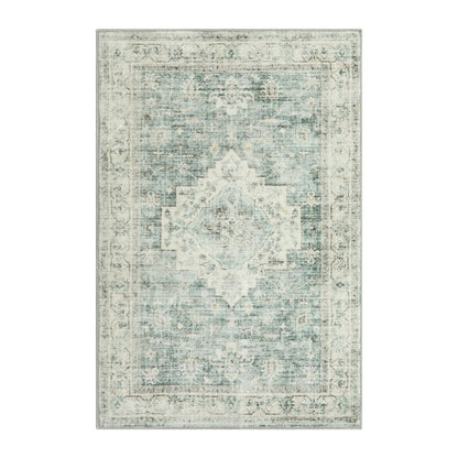 LIVEBOX Washable Rug 2x3 Kitchen Mats for Floor Entryway, Non Slip Front Door Mat for Bathroom Hallway, Boho Low-Pile Small Carpet Farmhouse Throw Indoor Rugs for Bath Sink, Sage Green