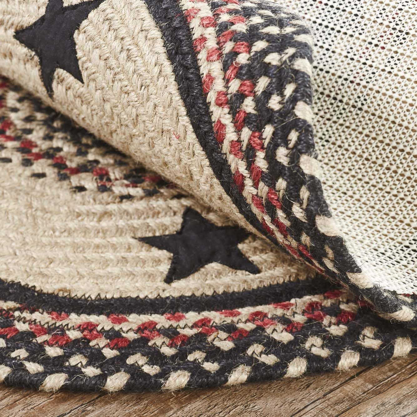 VHC Brands Colonial Star Rug with PVC Pad, Jute Blend, Oval, Tan Black Red, 27x48 inches