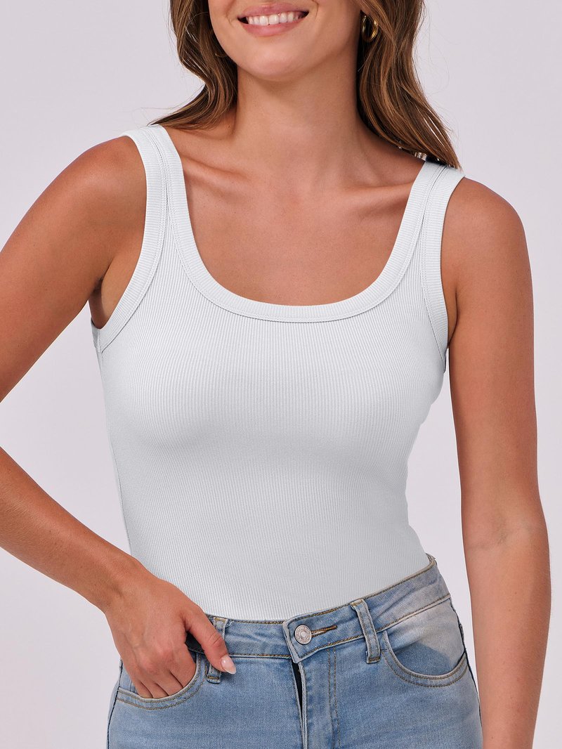 ANRABESS Womens Sleeveless Scoop Neck Tank Top Ribbed Fitted Summer Basic Slim Cute Tops 2026 White Medium