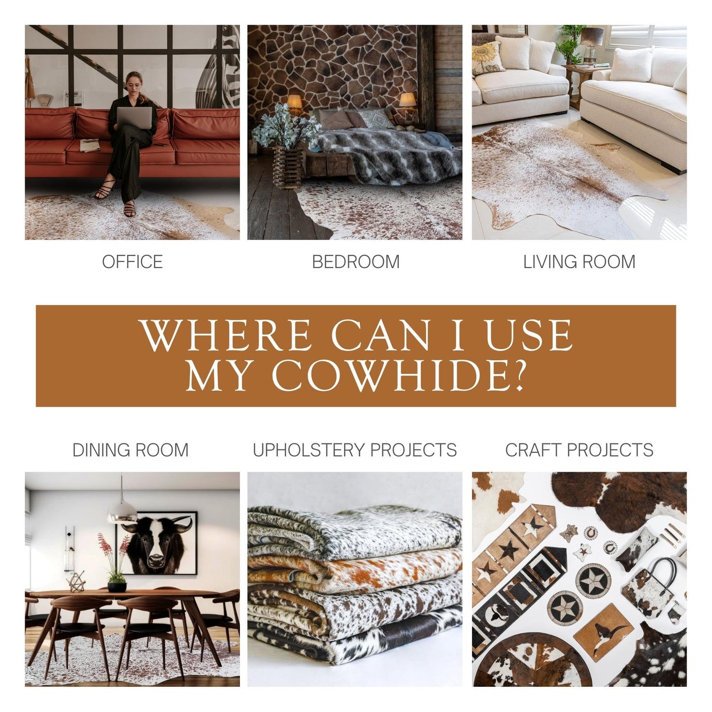 Sunshine Cowhides 100% Genuine Salt and Pepper Brown and White Cowhide Rug - Modern Style Animal Skin Rug & Floor Carpet for Living Room, Bedroom, Kitchen & More - Large (6x6-7ft)