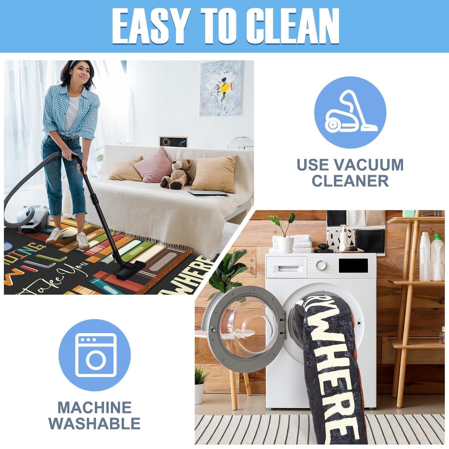 HunnmingRe Vintage Classroom School Rug Library Rug Bookshelf Area Mat Washable Non Slip Soft Fluffy Mat for Classroom Library Living Room Bedroom, 5 x 7 Feet