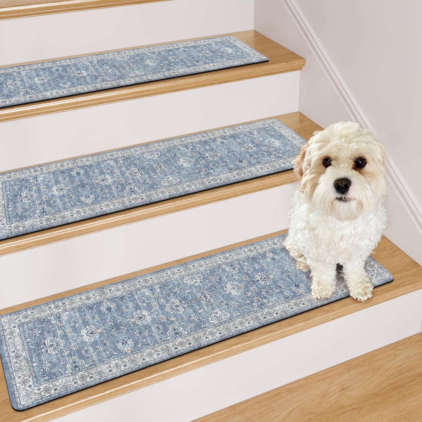 OJIA Stair Treads for Wooden Steps Indoor Washable Stair Carpet Non-Slip 15PCS 30"x8" Rubber Backing Stair Mats Stair Runners for Kids, Elders and Dogs, Staircase Step Treads Stair Covers