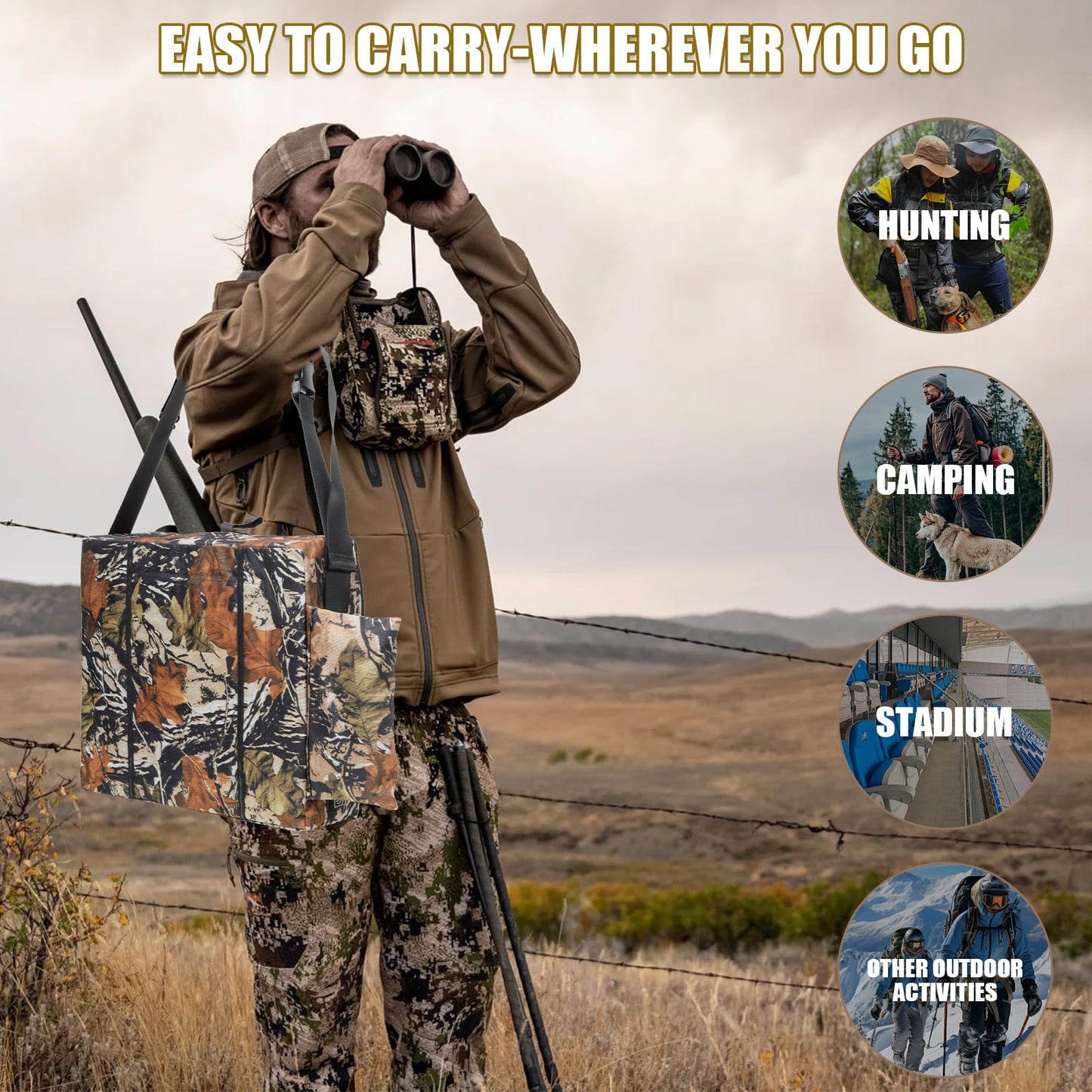 Fisoceny Heated Hunting Seat Cushion Pad Thermal Hunting Seat with 10000 mAh Power Bank Adjustable Temperature Hunting Hot Seat Cushion for Tree Stand,Bleacher,Sport Without Backrest,Yellow