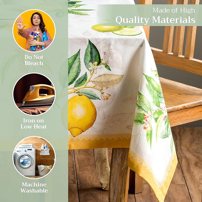 Maison d' Hermine Table Cloth Square Table 100% Cotton 60 x 60 Inches Tablecloth Reusable Decorative Everyday Use for Dining Room, Farmhouse, Home, Party, Festive & Wedding Spring Summer - Limoncello