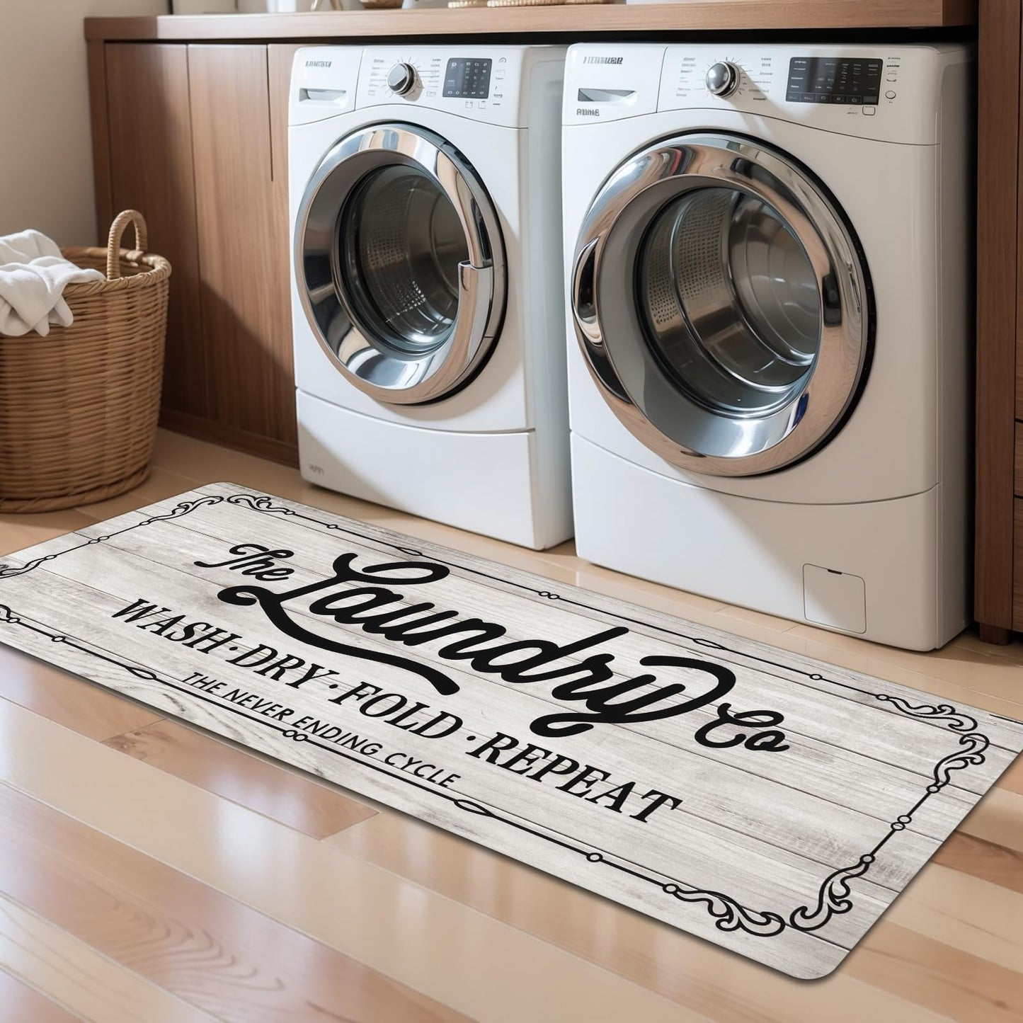 Pauwer Laundry Room Rug Runner 20"x60" Waterproof Rubber Laundry Mat Non Slip Kitchen Mats for Floor Washable Floor Mat Runner Rug for Farmhouse Mudroom Washroom Bathroom Decor