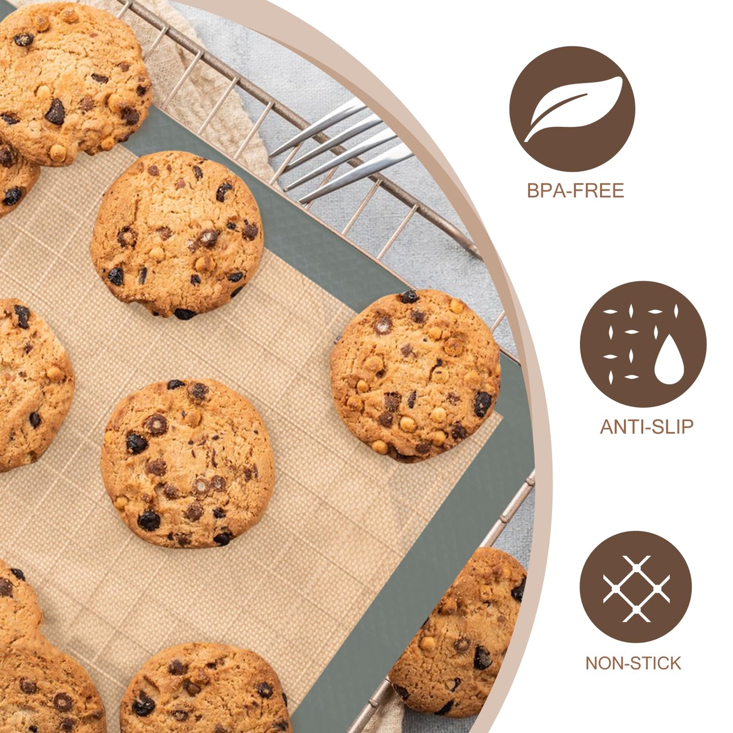 Silicone Baking Mat Set, Nonstick Reusable Liners, 2 Half & 1 Quarter Sheet for Cookies, Bread, Pastry, Dough Prep and Oven Baking