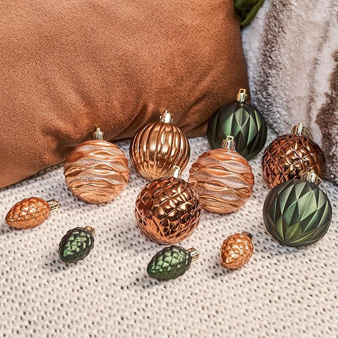 JORNOY Christmas Tree Ornaments - 2.36inch/60mm Shatterproof Ornaments for Christmas Tree Set, Plastic Decorative Hanging Balls Ornaments for Xmas Tree Decorations, 40ct (Earth Tone)