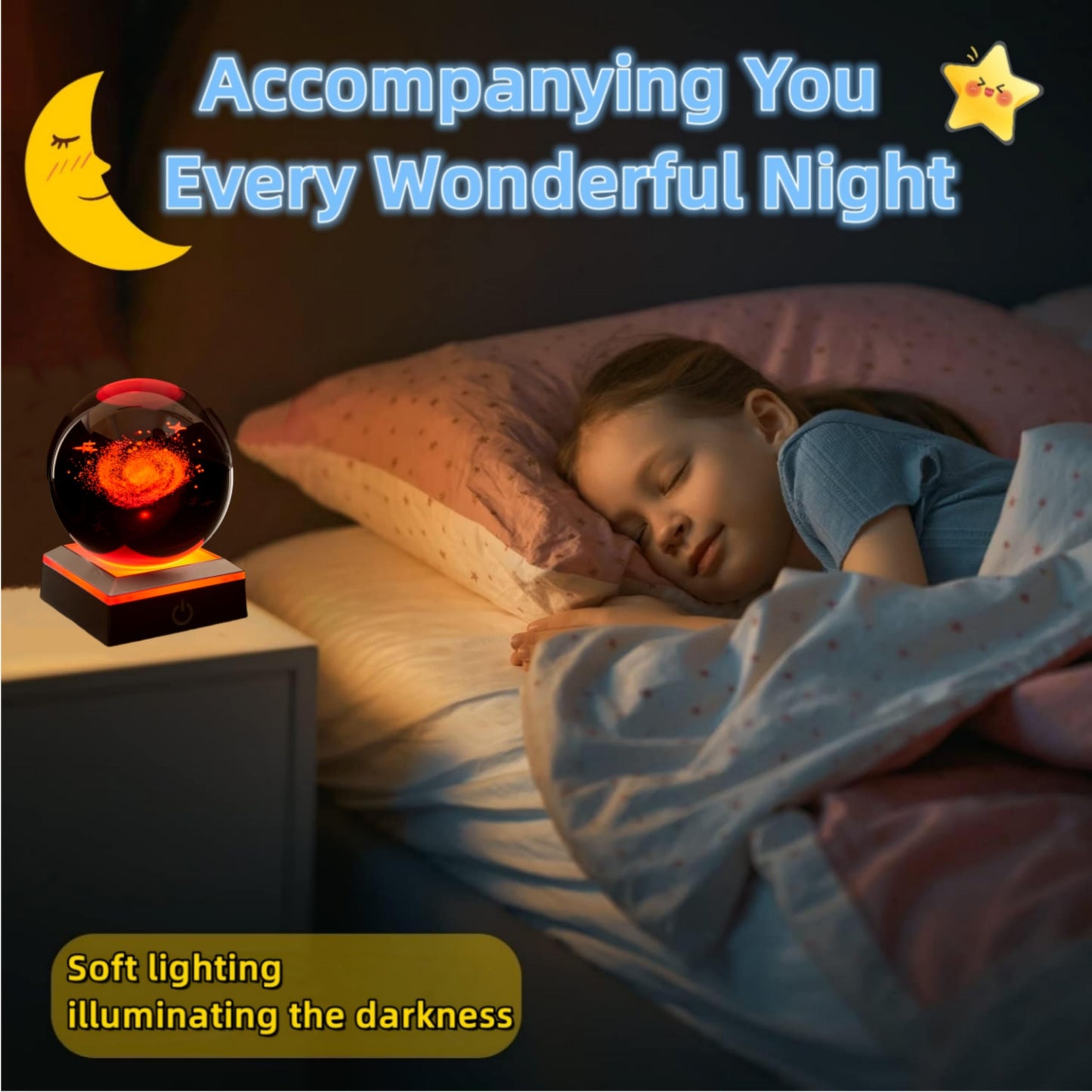 3D Galaxy Crystal Ball Night Light, Upgraded 3.15 Inch Glass Ball Lamp with LED Base, Galaxy Lamp Decor, Birthday Holiday Xmas Gifts for Boys Girls Friends (Galaxy)