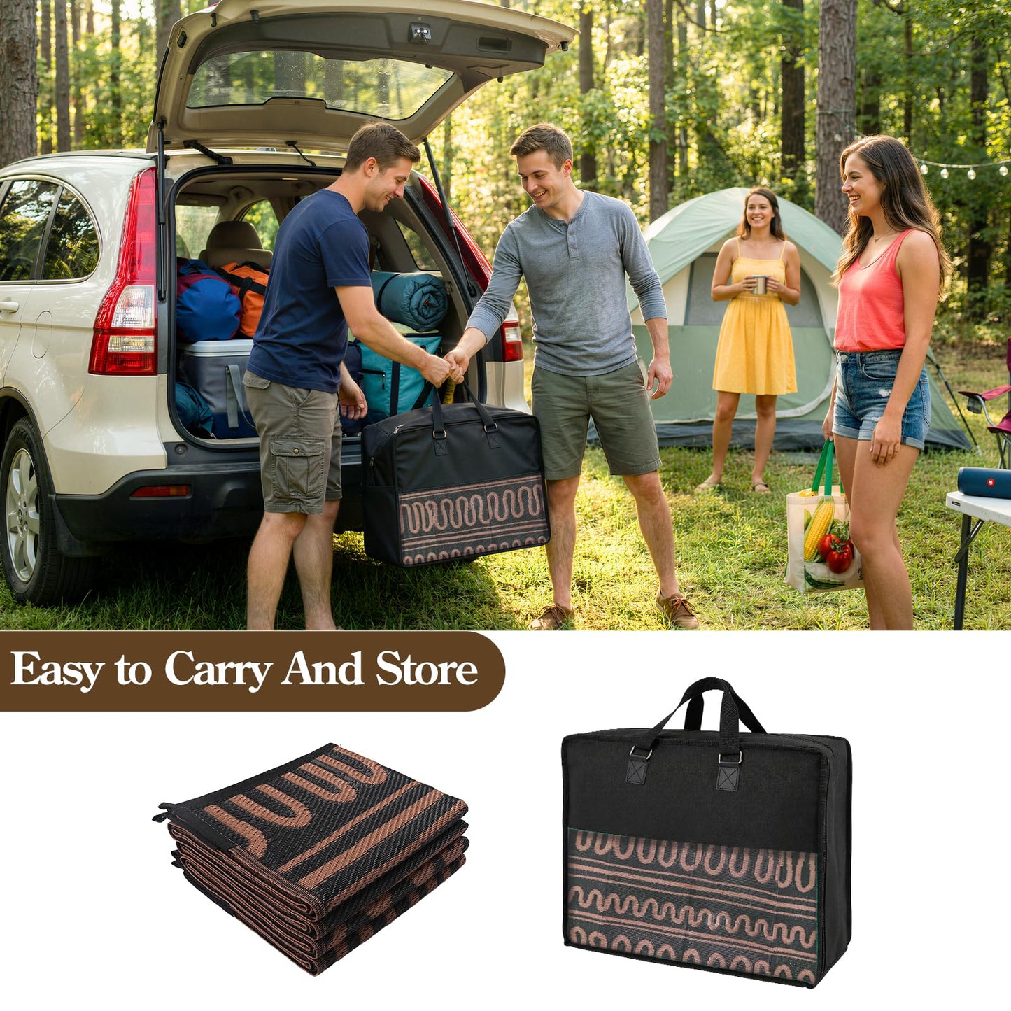 Beeiva Outdoor Rug 8x10 Waterproof for Patio, Reversible Plastic Straw Rug for Deck, Backyard, RV Camping, Black Brown