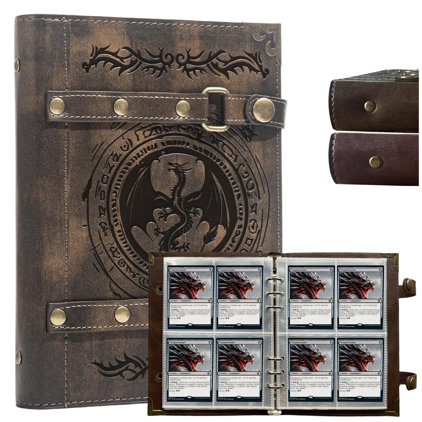 DDFE 4 Pocket Card Binder for 240 Cards,Premium Trading Card Binder,Portable Card Collection Binder,Collector Card Album,Card Folder For MTG,CG,Sports Cards,Game Cards(x3-Dragon Totem-Khaki)