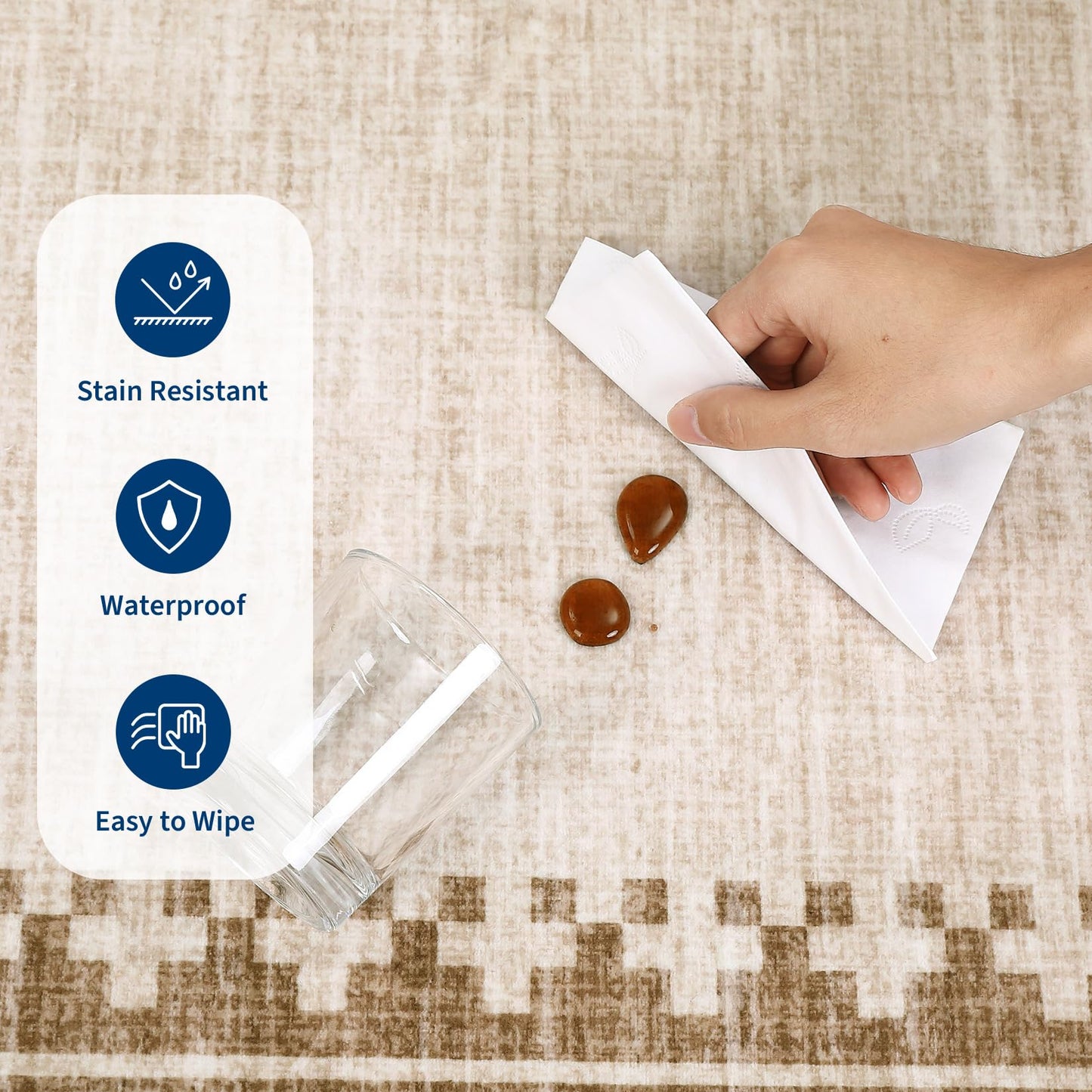 GarveeHome Neutral Bedroom Area Rugs 4x6 Washable Living Room Rugs Non Slip Stain Resistant Modern Border Throw Carpet Cross Pattern Geometric Low Pile Indoor Rugs for Dining Room Nursery Dorm, Beige